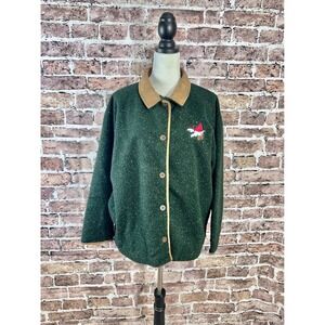 Artisans Women's Green Cardinal Embroidered‎ Button Front Jacket XL
